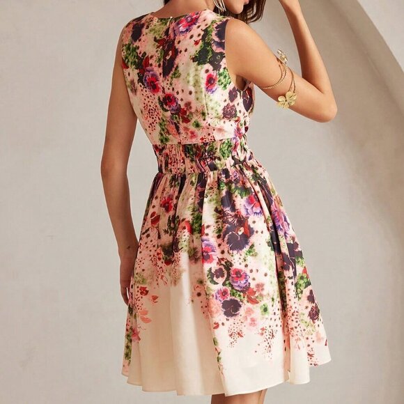 Multicolor Boho Women's Summer Waist-Defining Printed Floral Mini Dress - Picture 5 of 12